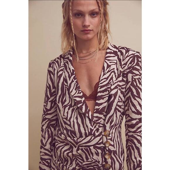 New Free People RUMER Cyrus Zebra Striped Blazer Mini Dress $379 X-SMALL Brown - Picture 4 of 8